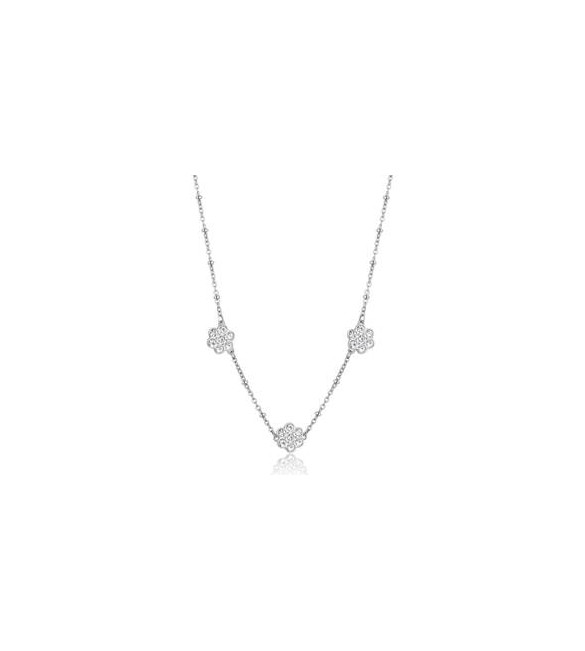 Collana Donna Gioielli Sagapò Aurora in acciaio con Fiori e cristalli sar42