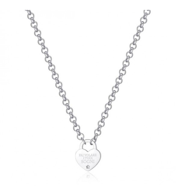 Collana Donna Gioielli Sagapò Be My Always in acciaio con Cuore cristallo e incisione Fai Volare I Tuoi Sogni sbm74
