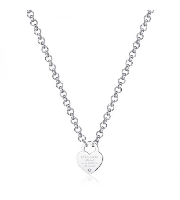 Collana Donna Gioielli Sagapò Be My Always in acciaio con Cuore cristallo e incisione La Migliore Amica E\' La Mia sbm76