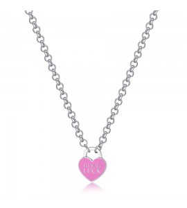 Collana Donna Gioielli Sagapò Be My Always in acciaio con Cuore smalto Fucsia e incisione Good Luck sbm84