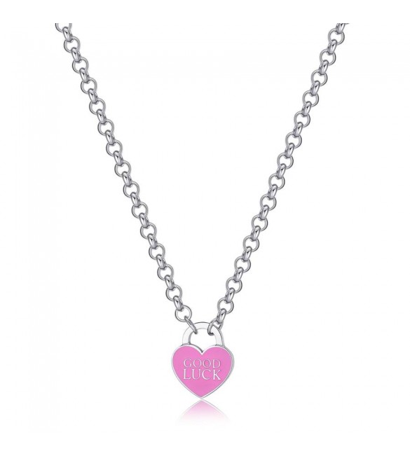 Collana Donna Gioielli Sagapò Be My Always in acciaio con Cuore smalto Fucsia e incisione Good Luck sbm84