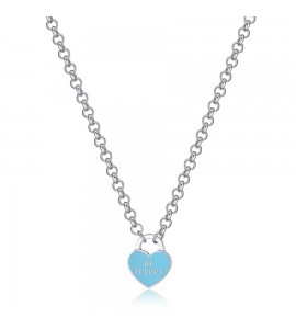 Collana Donna Gioielli Sagapò Be My Always in acciaio con Cuore smalto Turchese e incisione Be Happy sbm83