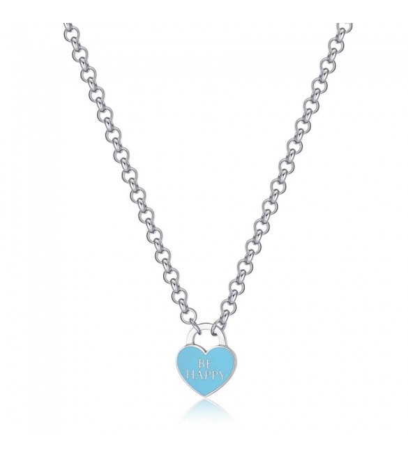 Collana Donna Gioielli Sagapò Be My Always in acciaio con Cuore smalto Turchese e incisione Be Happy sbm83