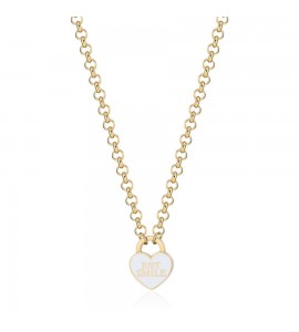 Collana Donna Gioielli Sagapò Be My Always in acciaio pvd oro con Cuore smalto Bianco e incisione Just Smile sbm85