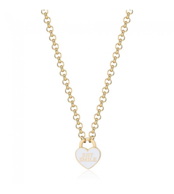 Collana Donna Gioielli Sagapò Be My Always in acciaio pvd oro con Cuore smalto Bianco e incisione Just Smile sbm85