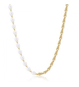 Collana Donna Gioielli Sagapò Chunky in acciaio dorato catena corda e perle shk64