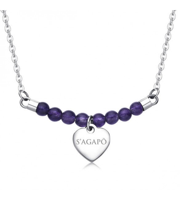 Collana donna gioielli Sagapò Happy in acciaio 316L con Cuore e Agata Viola personalizzabile con charms shac16