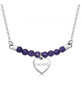 Collana donna gioielli Sagapò Happy in acciaio 316L con Cuore e Agata Viola personalizzabile con charms shac16