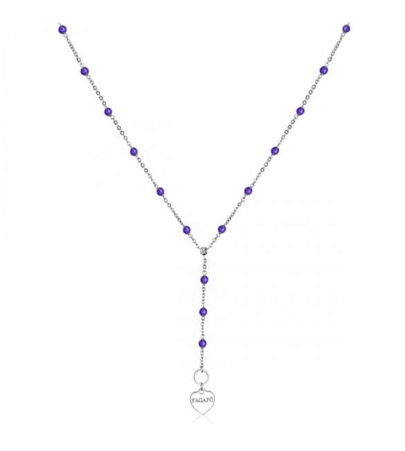 Collana donna gioielli Sagapò Happy in acciaio 316L con Cuore e Agata Viola personalizzabile con charms shac18