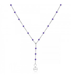 Collana donna gioielli Sagapò Happy in acciaio 316L con Cuore e Agata Viola personalizzabile con charms shac18
