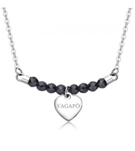 Collana donna gioielli Sagapò Happy in acciaio 316L con Cuore e Ematite personalizzabile con charms shac14