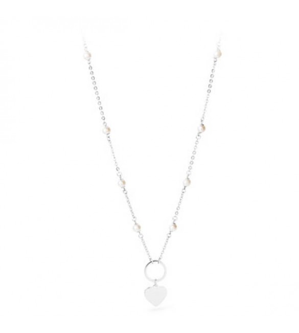 Collana donna gioielli Sagapò Happy in acciaio 316L con Cuore e Perle personalizzabile con charms shac7