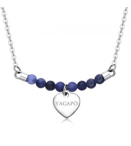 Collana donna gioielli Sagapò Happy in acciaio 316L con Cuore e Sodalite personalizzabile con charms shac15