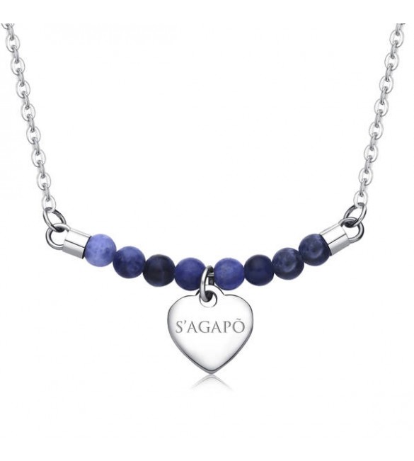 Collana donna gioielli Sagapò Happy in acciaio 316L con Cuore e Sodalite personalizzabile con charms shac15