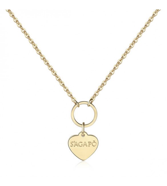 Collana donna gioielli Sagapò Happy in acciaio 316L pvd oro con Cuore personalizzabile con charms shac40