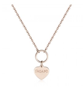Collana donna gioielli Sagapò Happy in acciaio 316L pvd oro rosa con Cuore personalizzabile con charms shac41