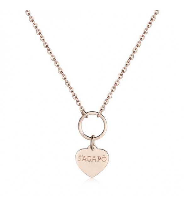 Collana donna gioielli Sagapò Happy in acciaio 316L pvd oro rosa con Cuore personalizzabile con charms shac41