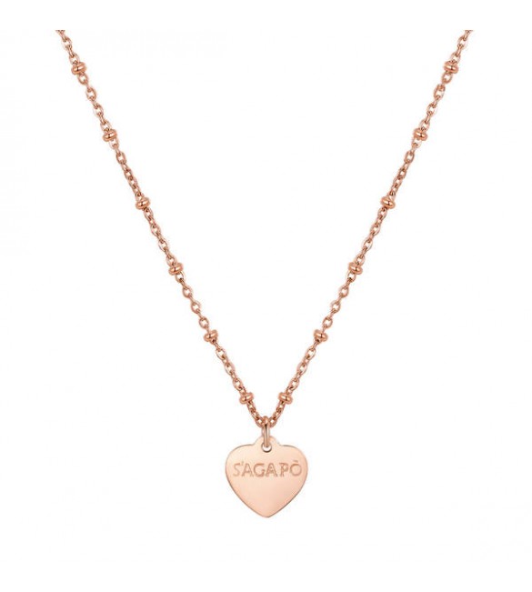 Collana donna gioielli Sagapò Happy in acciaio 316L pvd oro rosa con Cuore personalizzabile con charms shac45