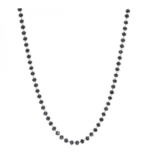 Collana donna gioielli Sagapò Happy in acciaio pvd oro rosa e vetro nero shac48