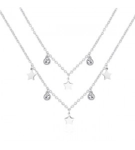 Collana Donna Gioielli Sagapò Luce in acciaio 316L a due fili con cristalli bianchi e Stelle sce03