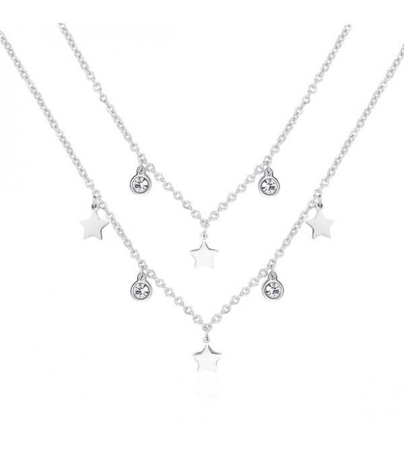 Collana Donna Gioielli Sagapò Luce in acciaio 316L a due fili con cristalli bianchi e Stelle sce03