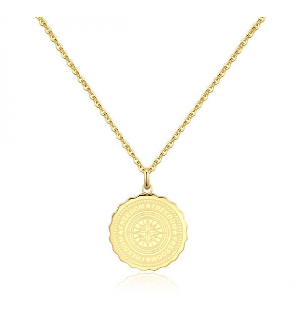 Collana donna gioielli Sagapò Lucky Coin in acciaio 316L pvd oro con incisione sky06
