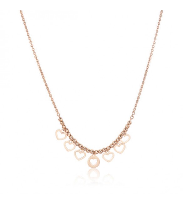 Collana donna gioielli Sagapò Medina in acciaio 316L pvd oro rosa con cuori sea04