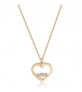Collana donna gioielli Sagapò Pretty in acciaio pvd oro rosa con cuore con scritta Love e cristallo gold quartz spe04