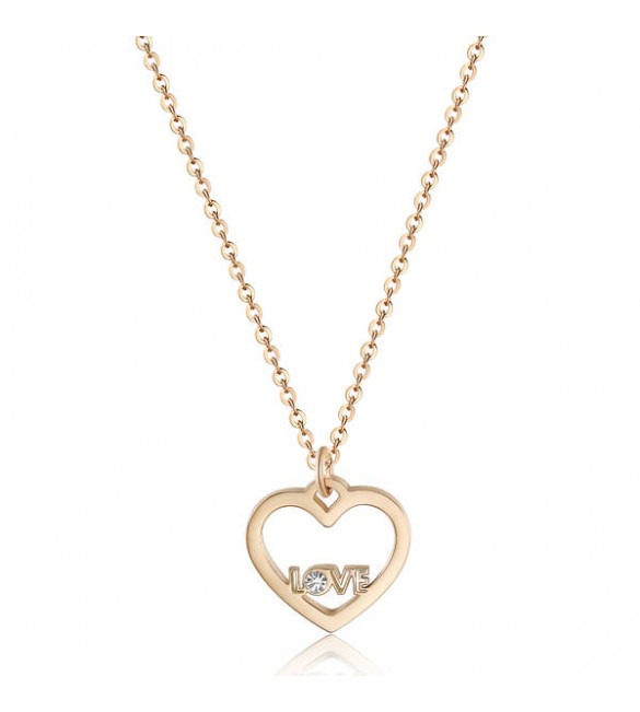 Collana donna gioielli Sagapò Pretty in acciaio pvd oro rosa con cuore con scritta Love e cristallo gold quartz spe04