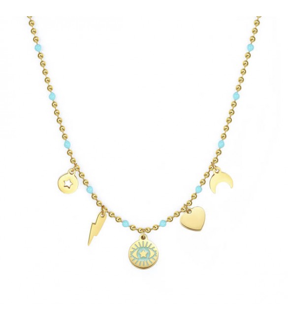 Collana Donna Gioielli Sagapò Vibes in acciaio 316L pvd oro con pendenti svb02