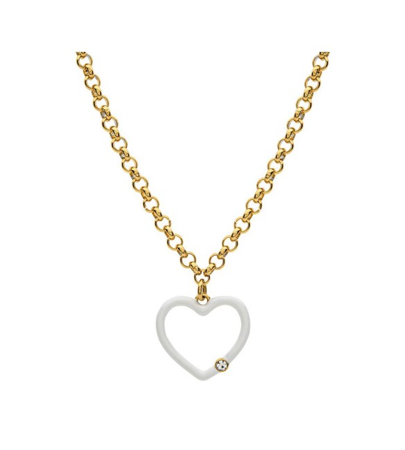 Collana Lunga Donna Gioielli Sagapò Vibes in acciaio pvd oro con Cuore smalto svb09