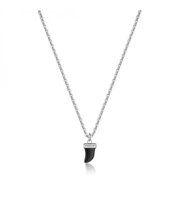 Collana Uomo Gioielli Sagapò Charisma in acciaio 316L Dente di Squalo e smalto nero shs03