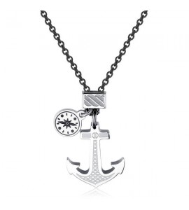 Collana uomo gioielli Sagapò Lifecord in acciaio 316L pvd gun metal e smalto nero slf05
