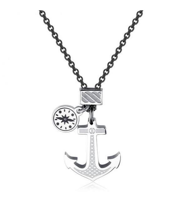 Collana uomo gioielli Sagapò Lifecord in acciaio 316L pvd gun metal e smalto nero slf05
