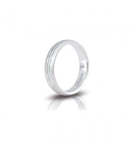 Fedina di fidanzamento Unoaerre Ibisco in argento 925 bianco in finitura lucida diamantata centrale, satinata lateralmente. Mm 3