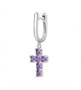 Mono Orecchino ad U Gioielli Fancy by Brosway in argento Croce pendente zircone ametista fmp20