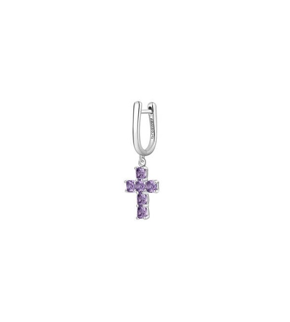 Mono Orecchino ad U Gioielli Fancy by Brosway in argento Croce pendente zircone ametista fmp20