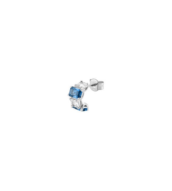 Mono Orecchino Cerchietto Gioielli Fancy by Brosway in argento zircone baguette bianco e blu ffb08