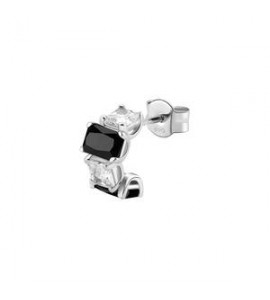 Mono Orecchino Cerchietto Gioielli Fancy by Brosway in argento zircone baguette bianco e nero fmb09