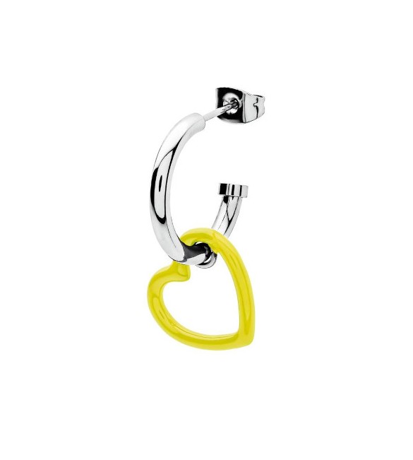 Mono Orecchino Donna Gioielli Sagapò Vibes in acciaio Cuore e smalto Giallo svb38