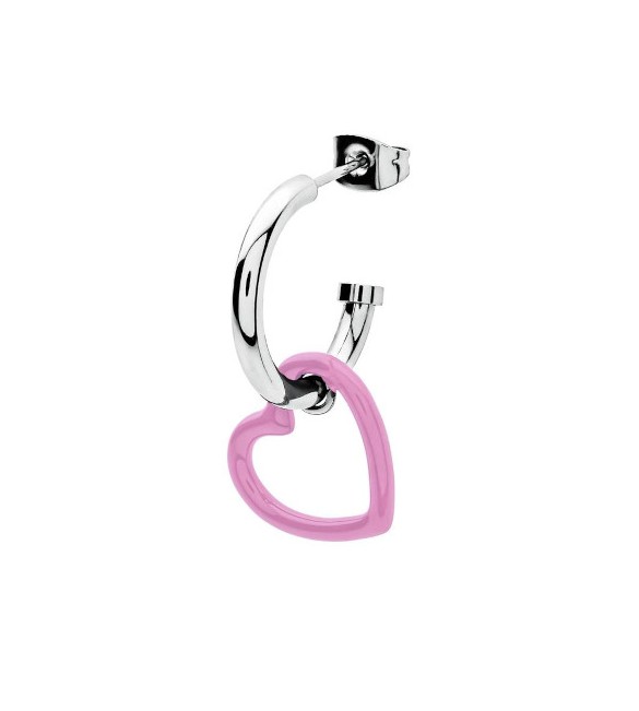 Mono Orecchino Donna Gioielli Sagapò Vibes in acciaio Cuore e smalto Rosa svb30