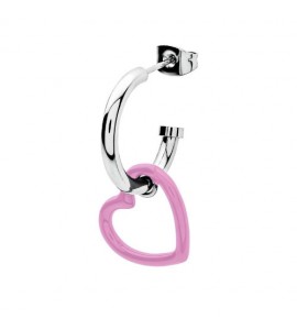 Mono Orecchino Donna Gioielli Sagapò Vibes in acciaio Cuore e smalto Rosa svb30
