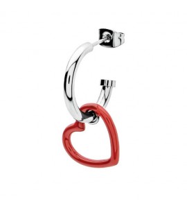 Mono Orecchino Donna Gioielli Sagapò Vibes in acciaio Cuore e smalto Rosso svb29