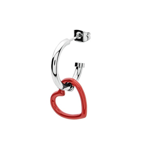 Mono Orecchino Donna Gioielli Sagapò Vibes in acciaio Cuore e smalto Rosso svb29