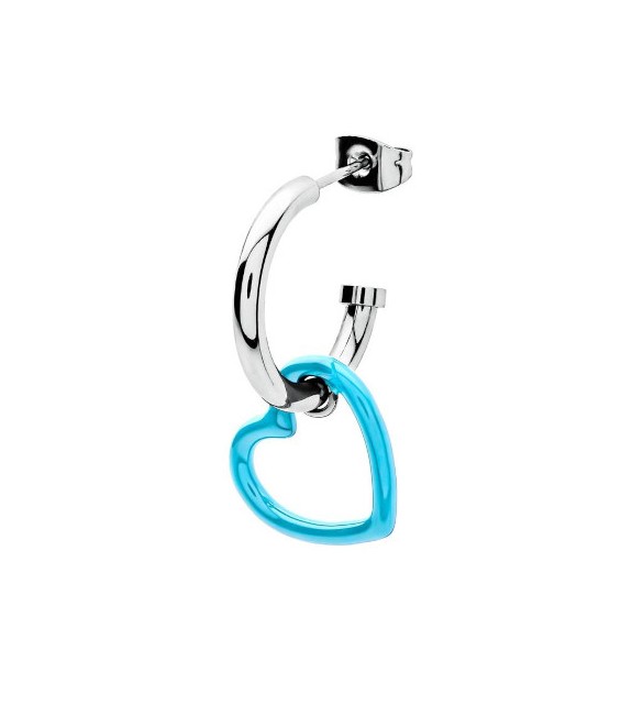 Mono Orecchino Donna Gioielli Sagapò Vibes in acciaio Cuore e smalto Turchese svb39