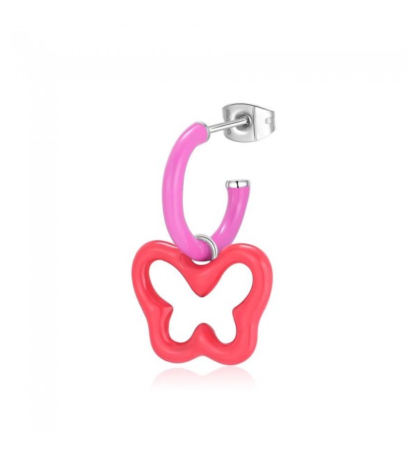 Mono Orecchino Donna Gioielli Sagapò Vibes in acciaio Farfalla e smalto Rosso svb50