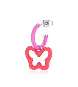 Mono Orecchino Donna Gioielli Sagapò Vibes in acciaio Farfalla e smalto Rosso svb50
