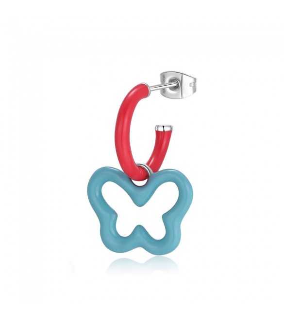 Mono Orecchino Donna Gioielli Sagapò Vibes in acciaio Farfalla e smalto Turchese svb51