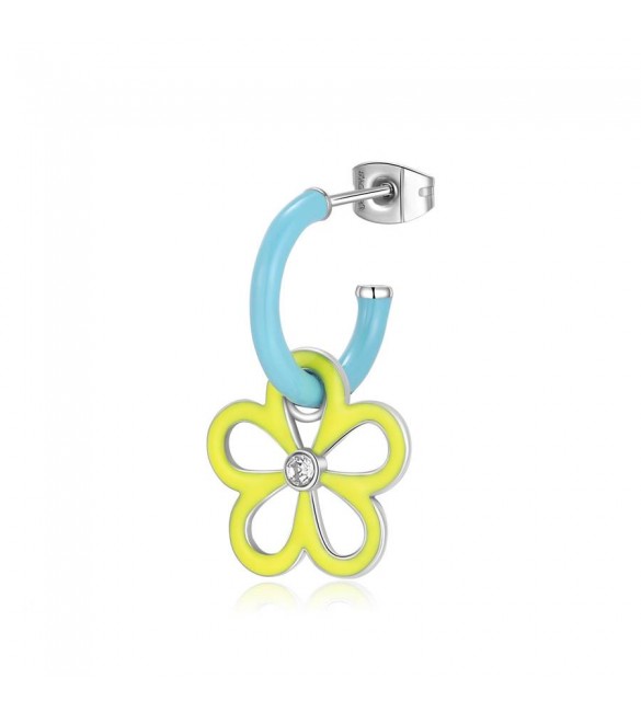 Mono Orecchino Donna Gioielli Sagapò Vibes in acciaio Fiore e smalto Giallo svb52