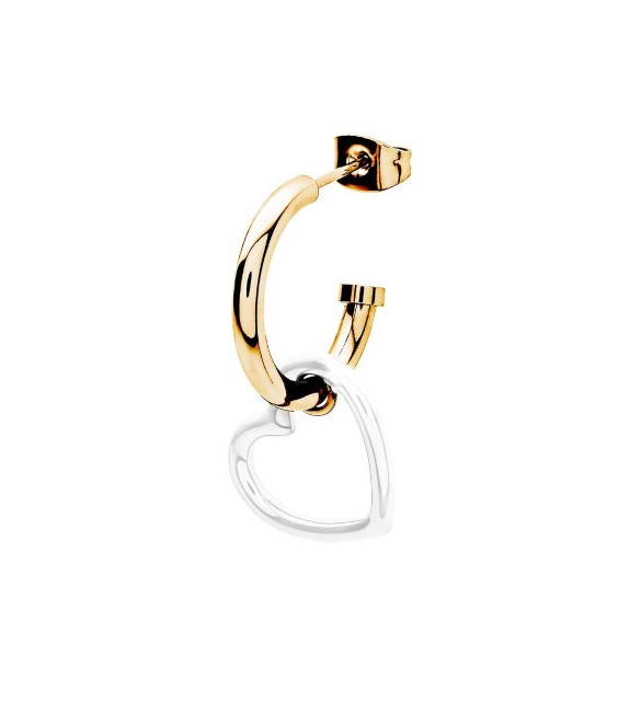 Mono Orecchino Donna Gioielli Sagapò Vibes in acciaio pvd oro Cuore e smalto Bianco svb40